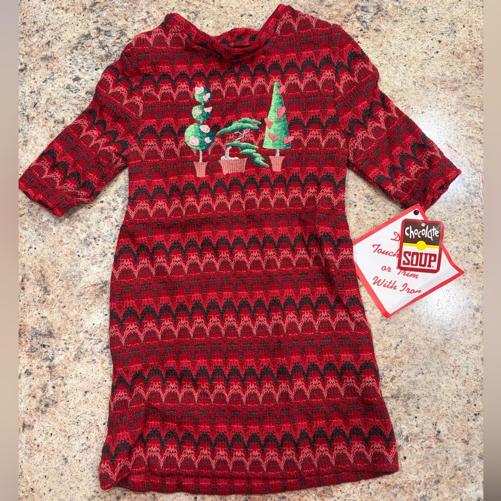 NWT Vintage Chocolate Soup Chevron Dress with Whimsical Trees Toddlers Size 2T